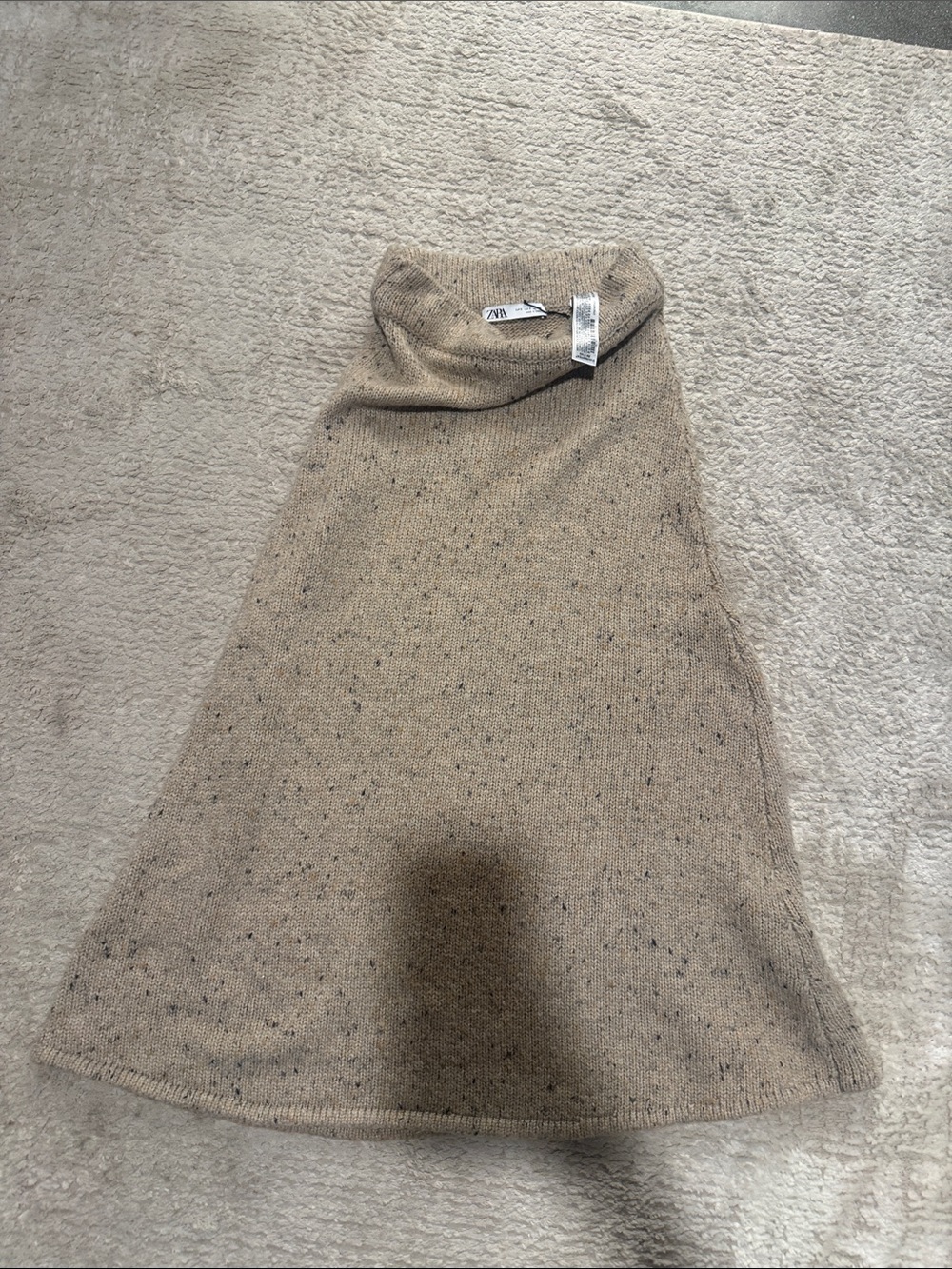 Zara Neutral Speckled Beige A-Line Knit Skirt